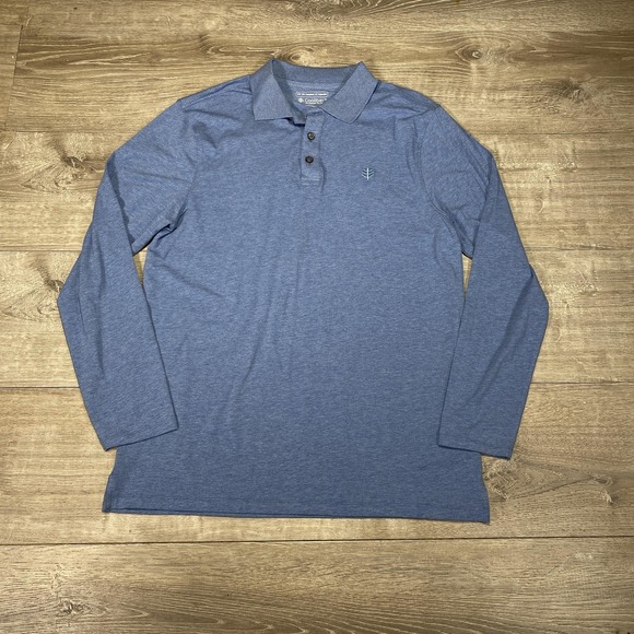 Coolibar Polo Shirt Mens Medium Blue Long Sleeve Weekend‎ UPF 50 Sun Protection - Picture 1 of 5